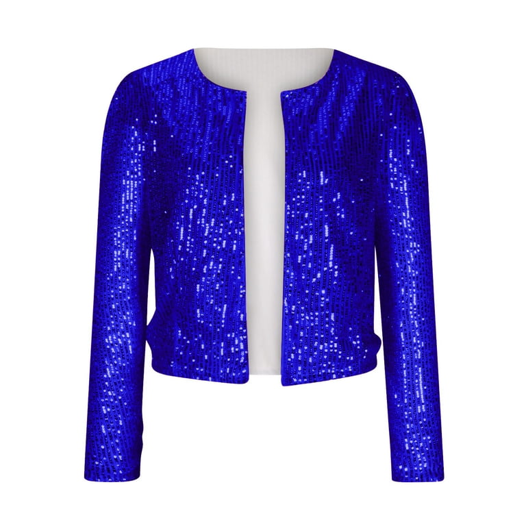 Women Sequins Blazer Sequin Jacket Casual Long Sleeve Glitter Party Shiny  Open Front Coat Cropped Jacket for Women 