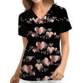 thumbnail image 2 of DDAPJ pyju Womens Nursing Scrub Tops 2024 Valentine's Day Love Heart Printed Working Uniform Short Sleeve V-Neck Workwear Blouse T-shirt with Pockets Black XL, 2 of 5