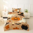 thumbnail image 2 of Homewish Halloween Ghost Pumpkin Twin Duvet Cover for Kids, Brown Maple Leaf Witch Hat Bat Twin Bedding, Gray Reversible, 2-Piece, 1 Duvet Cover and 1 Pillowcase, 2 of 6
