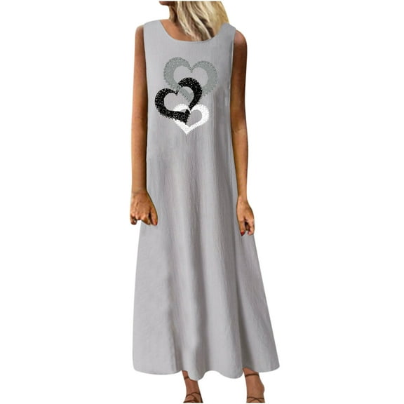 Enjoytime Women's Plus Size Flowy Dresses Heart Printed Loose Sleeveless Round Neck Tank Dress Loose Comfort Womens Sundress Summer Outfits 2024