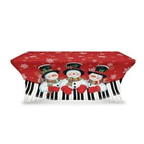 TSOVTHRID Cute Snowman Piano Key Print 6FT Table Cloth for Rectangular Fitted Stretch Table Covers Washable Polyester Tablecloth for Party Wedding Festival Christmas Decor