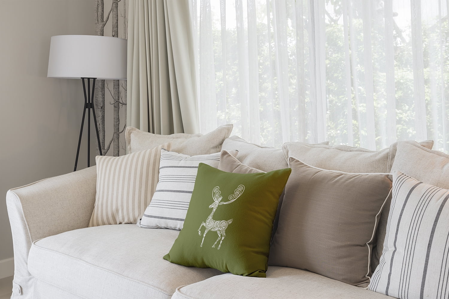 20" x 20" Simply Daisy Fancy Holiday Reindeer Polyester Accent Pillow, Sage Green (1 Count)