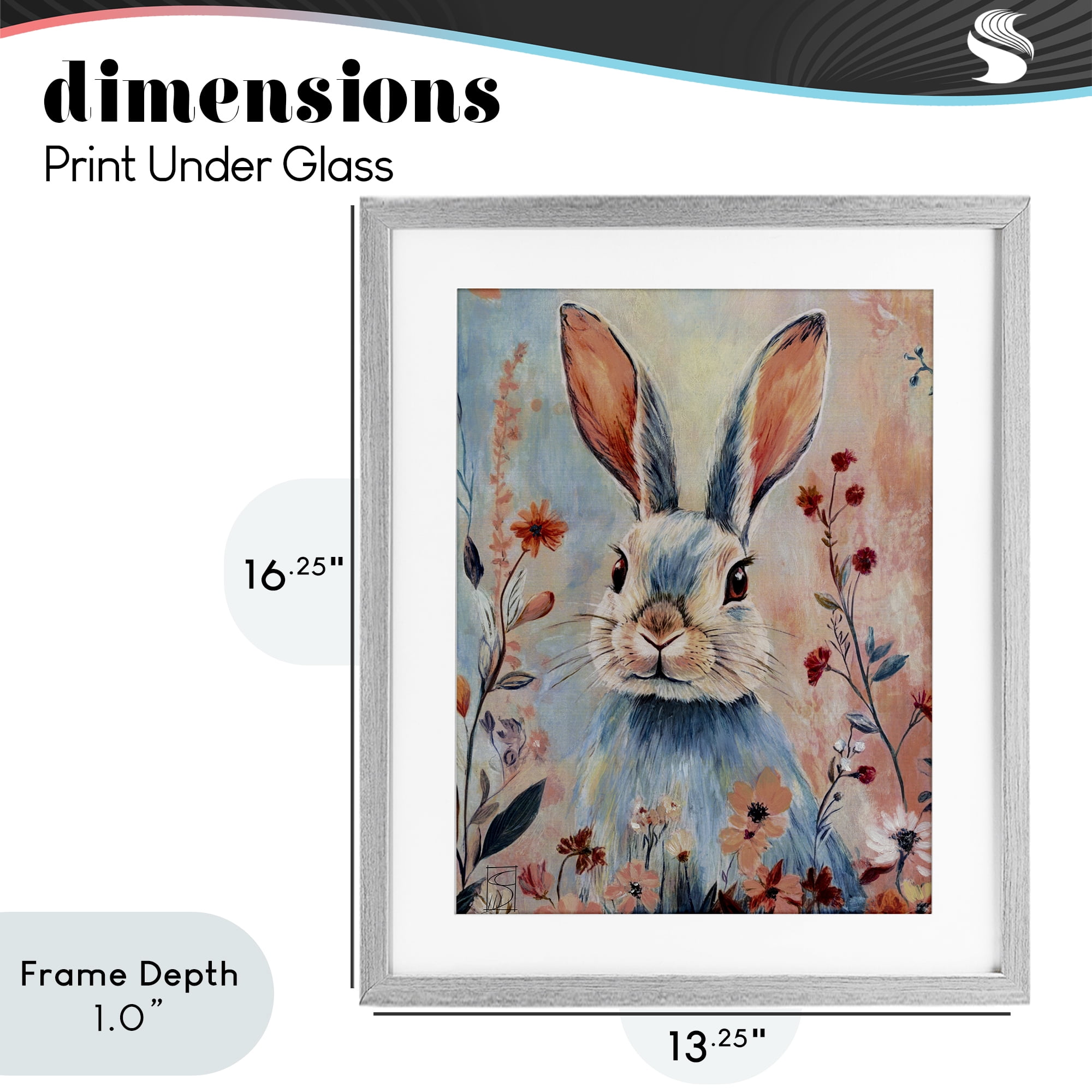 Stupell Industries Blue Rabbit & Wildflowers Gray Framed Print Under Glass, design by Sara Culpepper