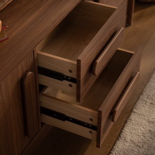 63" Buffet Sideboard Cabinet with 2 Doors & 2 Drawers, Soft-Close Hinges and Silent Slide Drawers, MDF Storage Credenza Console for Living Room, Dining Room, Entryway, Walnut Brown
