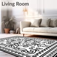 thumbnail image 2 of ODIKA 6x9 Machine Washable Non-Slip Area Rug, Boho Interlocking with Artistic Zigzag Borders High Traffic Rug, Black, 565729, 2 of 7