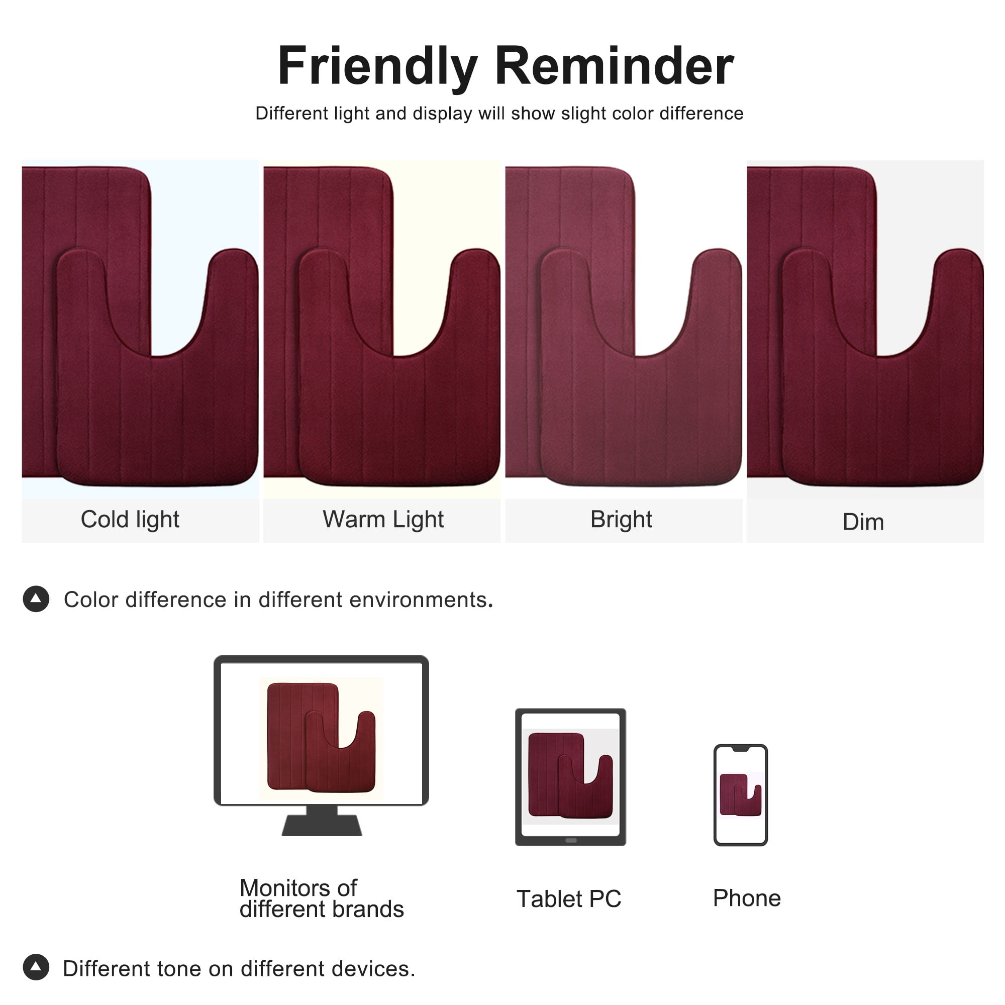 Unique Bargains 2-Pack Memory Foam Non-slip Washable Bath Toilet Pads Mats Rug Burgundy 32"x20"
