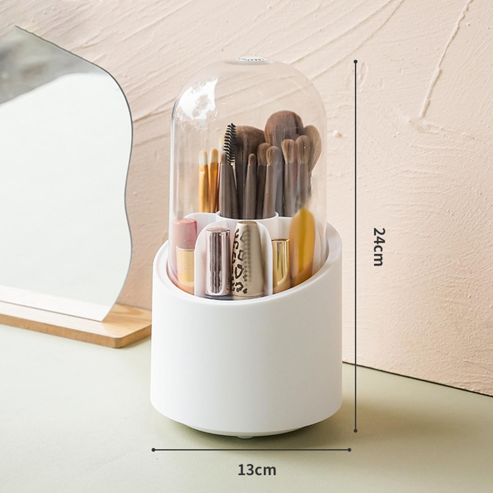 Simple Rotating Makeup Brush Holder 6 Slots Multifunctional Vanity Storage  Box Container for Comb Nail Bathroom Rack Dresser , White no Lid, 12x12xcm  