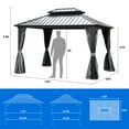 thumbnail image 2 of Dextrus Double Roof Hardtop Gazebo, Outdoor Shelter with Netting and Curtains, Dual Layered Sidewalls, Heavy Duty Galvanized Steel Construction, Ideal for Patio, Backyard, or Deck - 10x12ft, Gray, 2 of 5