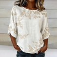 thumbnail image 2 of Women's Plus Size Casual Printed Blouse Short Sleeve Shirt Tunic Top Flowy White M, 2 of 4