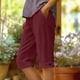 thumbnail image 2 of Pantalones de Ajuste Seco de las Mujeres Botón de Color Sólido Laminado Borde Pantalones de Lino, Trajes Del Cuerpo para los Pantalones de las Mujeres Capris de Cinco Puntos con Tela Elástica Transpi, 2 of 6