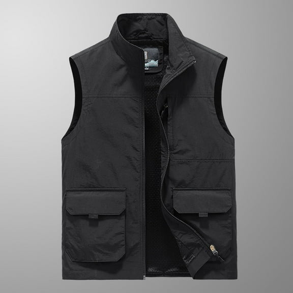 Yaoyar Men's Golf Lightweight Photo Vest Fishing Travel Safari Vest Softshell Causal Sleeveless Jacket Outerwear With Pockets Black 5XL
