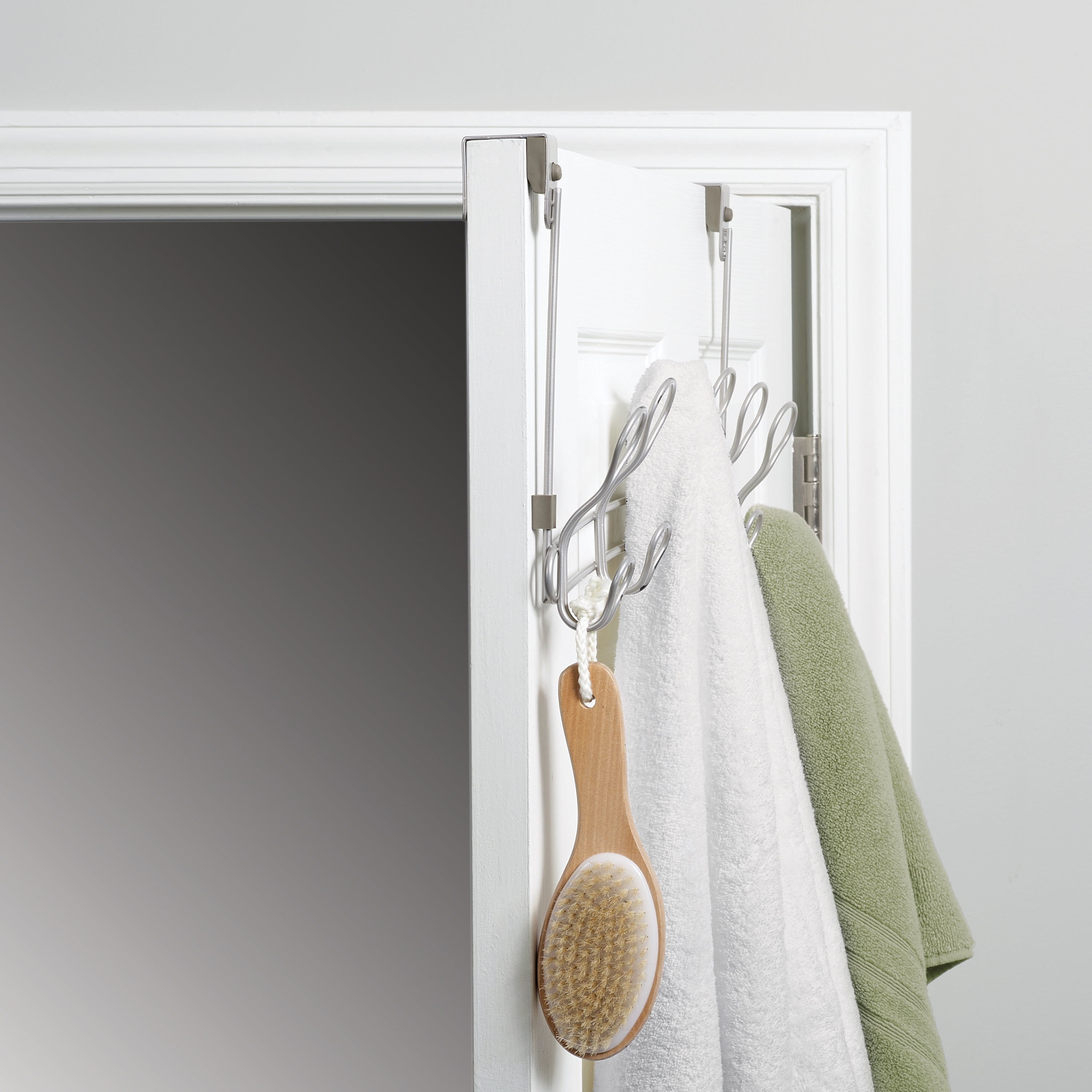 Mainstays SnugFit Over-the-Door Towel & Robe Rack – 6 Double Hooks, Satin Nickel