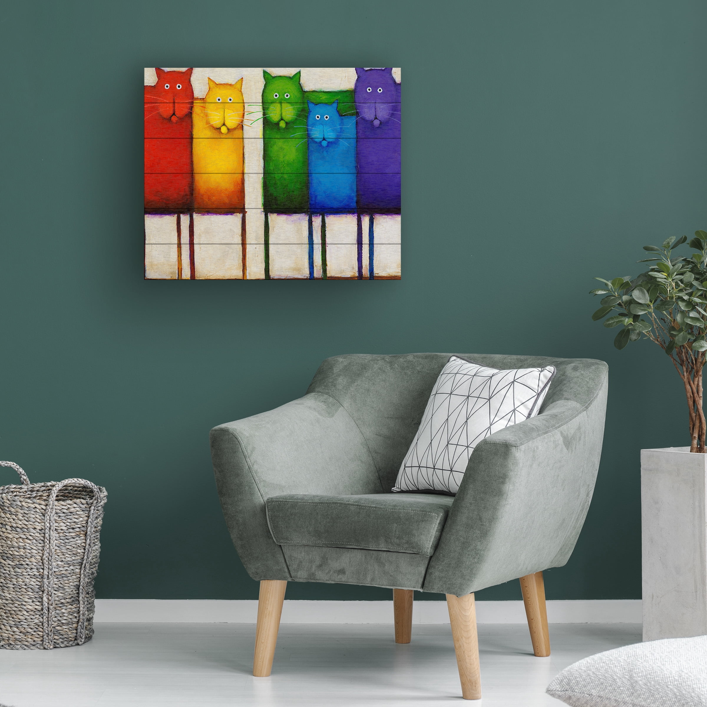Daniel Patrick Kessler 'Rainbow Cats' Wood Slat Art