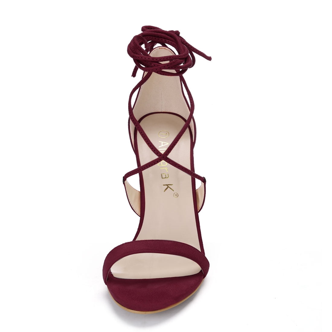 DARING DIVA Women Open Toe Stiletto High Heel Lace-Up Black Sandals 10 Burgundy