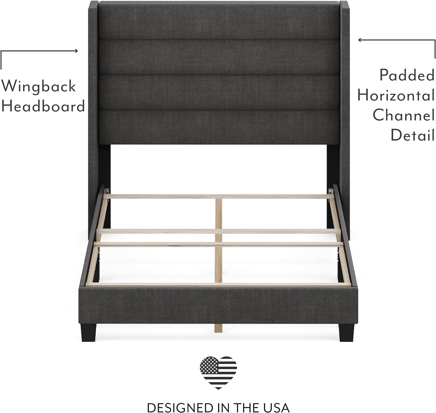 DG Casa George King Bed Frame - Charcoal Fabric Upholstered Panel Bed with Extra Tall Headboard - image 4 of 7