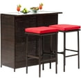 thumbnail image 1 of PayLessHere 3-Piece Rattan Bar Set – Wicker Patio Bistro Set, Glass Tabletop, Storage Shelves, 2 Bar Stools, IndoorOutdoor, Red, 1 of 7