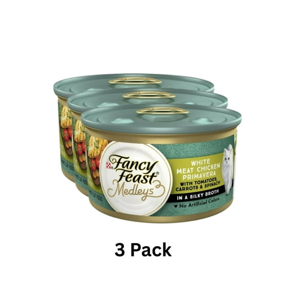 (3 pack) Purina Fancy Feast Medleys Kitten Food, Wet Cat Food, White Meat Chicken Primavera, 3 oz Can