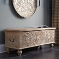 thumbnail image 2 of Signature Design by Ashley Fossil Ridge Hinged Top Storage Bench, Antique White Solid Wood with Black Metal Handles, 2 of 5