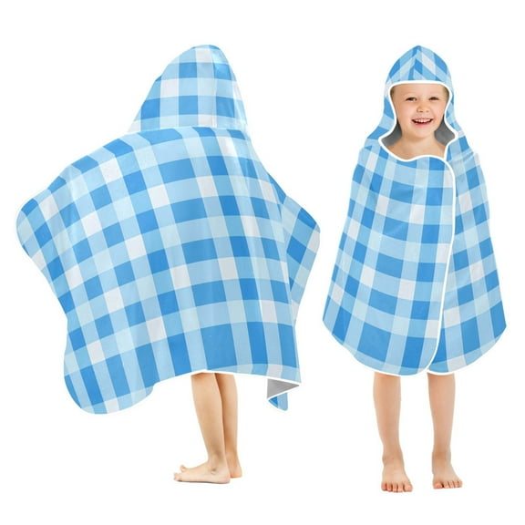 joogoo Blue Geometric Checkered Grid Pattern Kids Hooded Beach Towel Baby Bath Towel 23.5"x50"