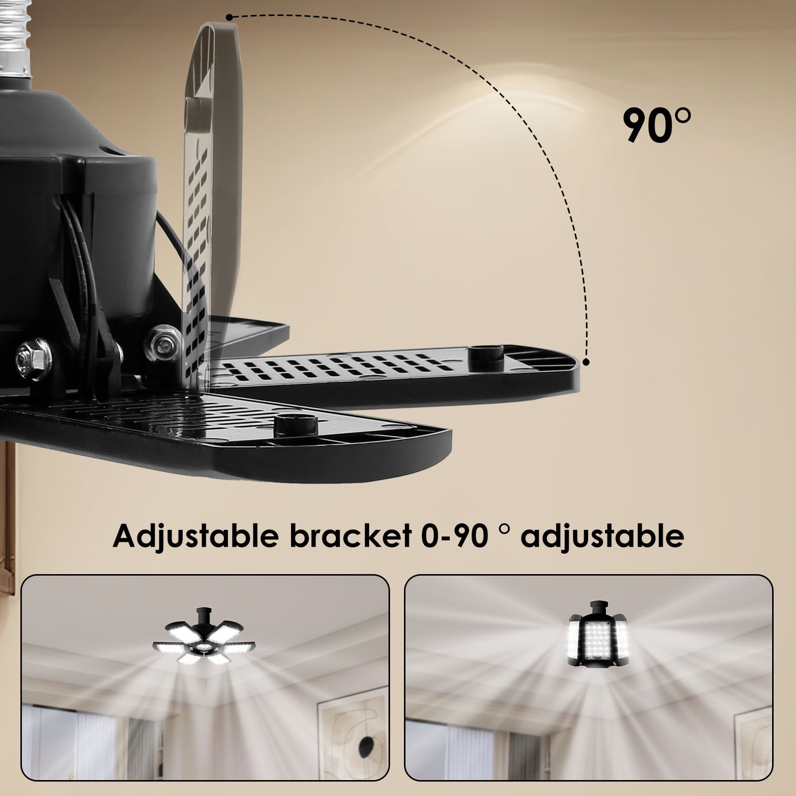 2Pcs ABS LED Garage Light Adjustable Brightness LED Garage Ceiling Light Foldable Ceiling Shop Lighting Lamp for Workshop