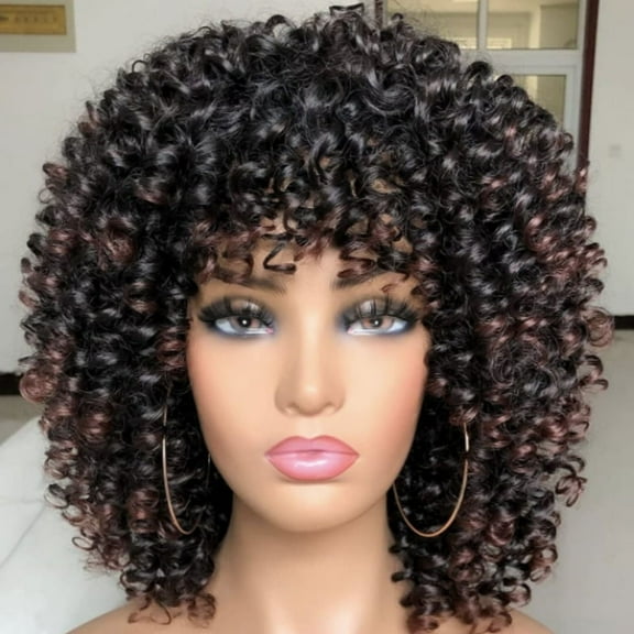 African Wavelet Hair Peruvian Curly Human Hair Wig Adjustable Curly Wigs for Women