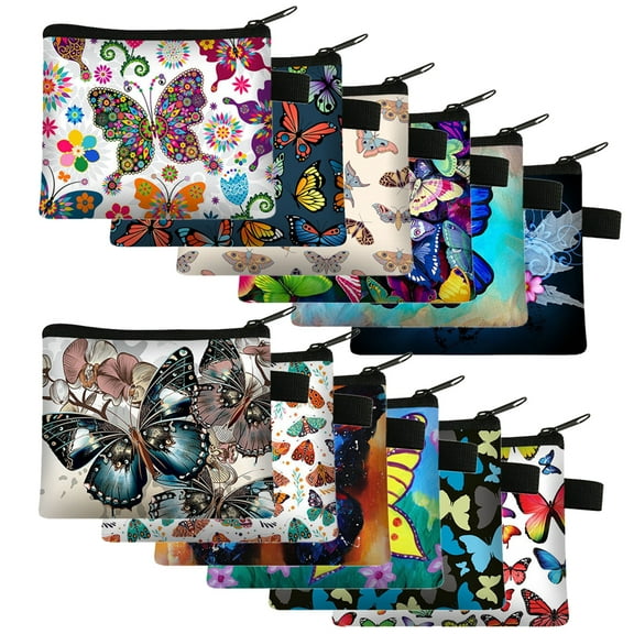 Butterfly Coin Purse Set for Kids, Small Change Wallet with Zipper, Cash & Card Holder, Cute Gift Bag for Girls, 12PCS