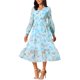 thumbnail image 4 of Vestido Boho Floral de Chiffon para Mujer con Mangas Largas, Semi Transparente, con Volantes y Capas, con Bolsillo, Azul XL, 4 of 6