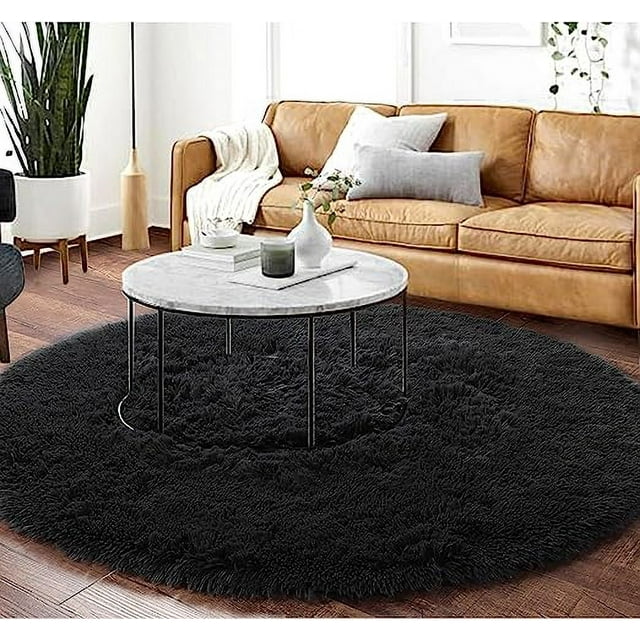 Nvzi Black Round Rug for Bedroom,Fluffy Circle Rug 23.6*23.6in,Shaggy Circular Rug for Nursery Room,Fuzzy Plush Rug for Dorm,Black Carpet