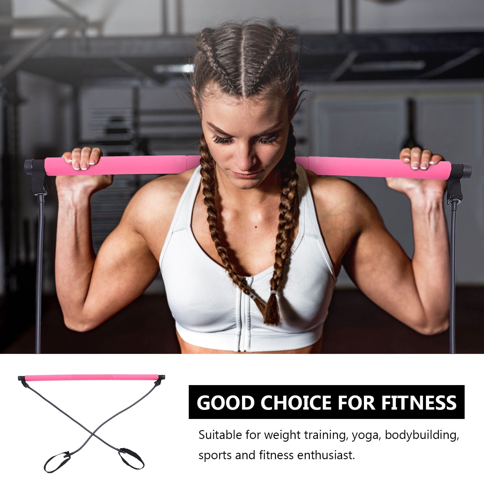 TABLZONE Pilates Resistance Band Set with Fitness Bar for Strength Training, Muscle Building, Sports Workout and Exercise