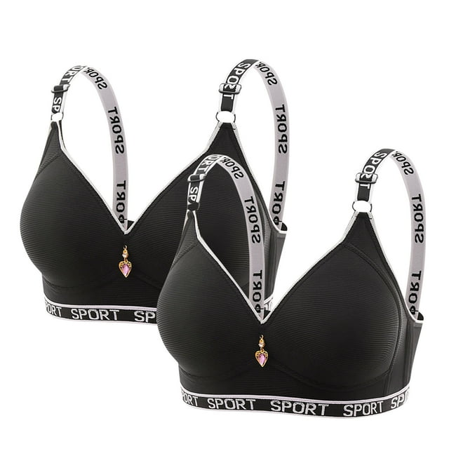 2 Piece Womens Wireless Bralettes Ribbed Push Up Everyday T-Shirt Bra Lift-Up Padded Seamless Soft Bras Black, 40/90BC