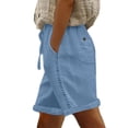 thumbnail image 6 of GUACER Women's Linen Shorts Fashion Bermuda Drawstring Pockets with Hollow Side Beach Shorts, 6 of 9