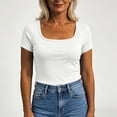 thumbnail image 6 of ByworldtasicNo Boundaries Womens Built-in Bra T Shirt Short Sleeve Square Neck Basic Tees Casual Ribbed Knit Fitted Tops, 6 of 8