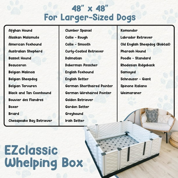 EZwhelp EZclassic Large Dog Whelping Box with Rails, 48 x 48, Black 