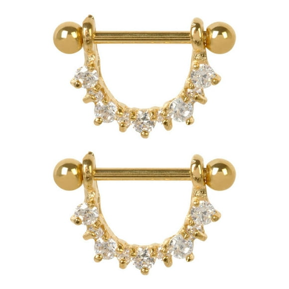 14G (1.6mm) 24k Gold Half Circle CZ Nipple Ring 316L Surgical Steel Nickel Free (4 pieces (2 Pair))  (B/5/5)