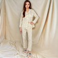 thumbnail image 2 of Women's Floral Print Button-Up Long Sleeve Pajama Set with Ruffle Details - Medium, Blue, 2 of 7