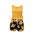 thumbnail image 3 of Women's Summer Set Sleeveless Tank Top and Shorts Set Women Crewneck Flowy Loose Fit Tank Top Women Summer Floral Beach Boardshorts(Yellow,XXXXL), 3 of 3