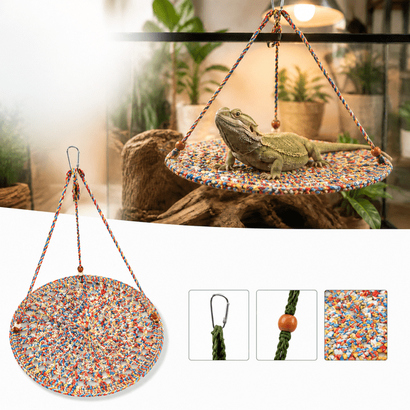 Reptile Hammock Hand Woven Strong Load-bearing Gecko Lizard Swing Toy Round Bearded Dragon Swing Hanging Bed Yellow