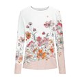 thumbnail image 4 of EchfiProm Womens Long Sleeve Tops Casual Slim Ribbed Khaki Crew Neck T-Shirt for Women Floral, 4 of 8