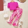 thumbnail image 4 of Likimi Children Girls Two Piece Set Summer Short Sleeve Crew Neck Crop Top With Floral Printed Flare Pants Fashion Comfort Outfit Set Pink Size 9-10 Years, 4 of 4