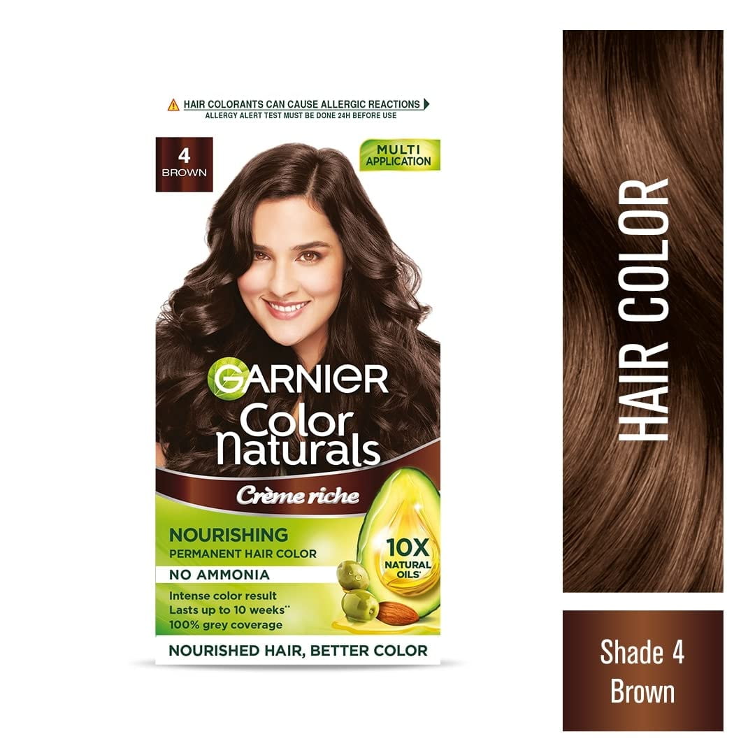 Garnier Color Naturals Creme Riche Hair Color Brown, Shade No 4, 70 ml + 60  G 