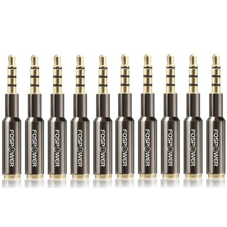 - FosPower Ultra-Slim 3.5mm (1/8) Male to 3.5mm (1/8) Female Stereo Audio Headphone Extender Adapter - 10 Pack