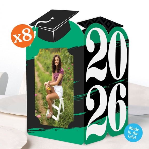 Big Dot of Happiness Green 2026 Graduation Photo Holder Centerpieces, 4x6 Picture Display Box, Table Decoration Centerpiece for Green Grad Party Decor, 8 Count