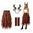 thumbnail image 2 of Gyujnb Womens Reindeer Cosplay Outfit Irregular Layered Tulle Skirt Set with Antler Headband Arm for Halloween Christmas Theme Party Role Play Fancy Dress,L, 2 of 5