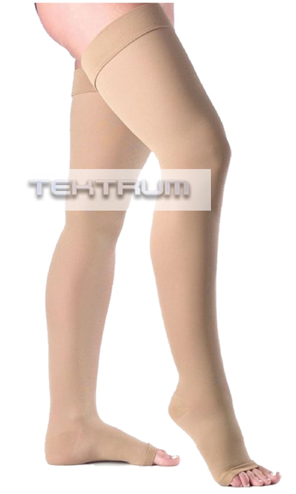 Tektrum A Pair Of Thigh High Firm Graduated Compression Medical Stockings With Silicone Top