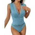 thumbnail image 2 of Women'S See Through Lace Bodysuits Sleeveless Deep V Neck Body Suits Light Blue S, 2 of 7