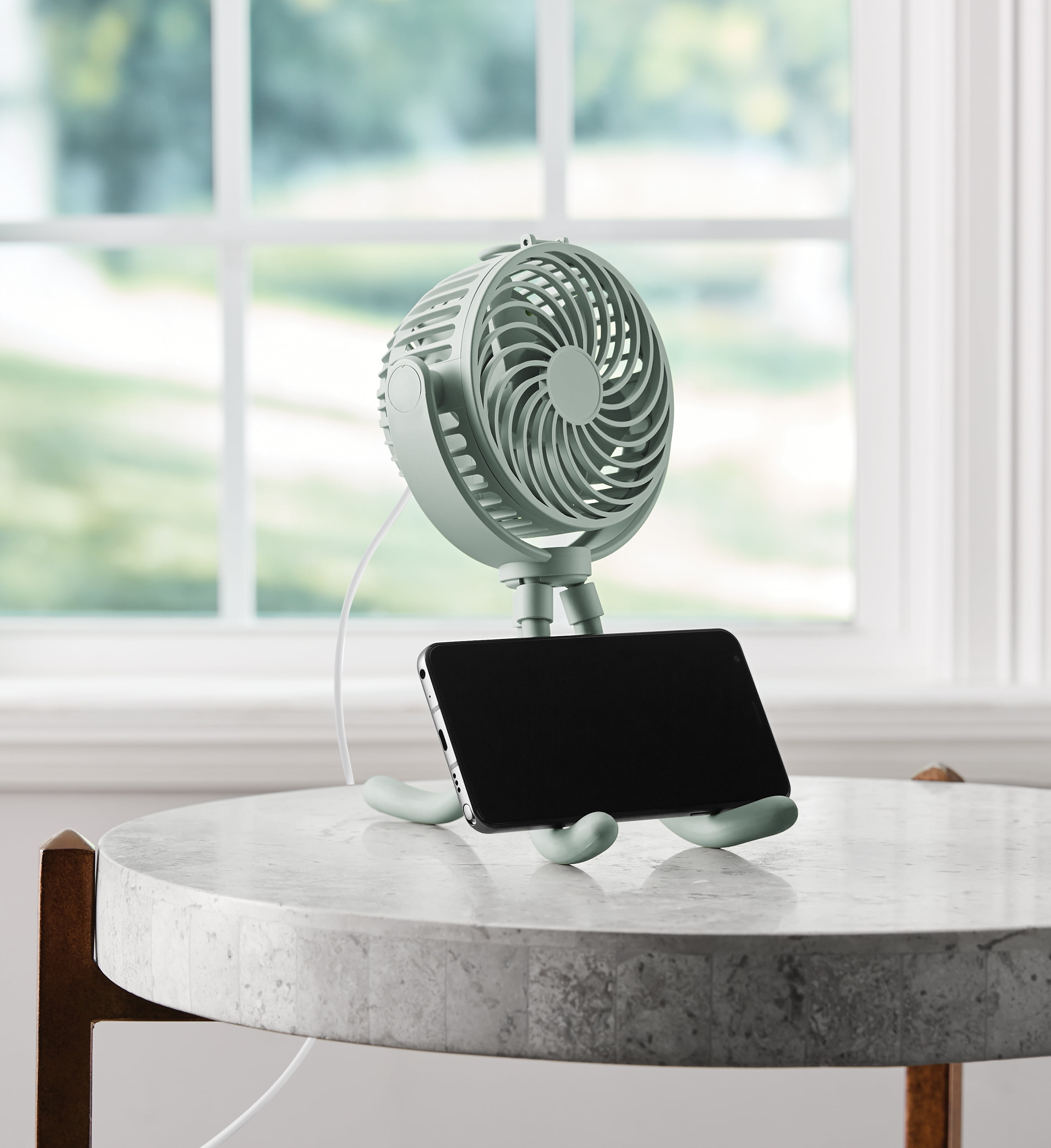 Mainstays 4" New 3-speed Portable Rechargeable Fan with Flexible Tripod and Digital Display, Green