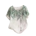thumbnail image 3 of Boho Tops for Women White Cotton-Linen Raglan Business Work Blouse Water Resistant Spring Outfits Trendy Vacation Clothes, Green,L, 3 of 4