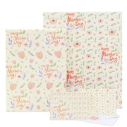 Mother's Day Wrapping Paper,Kraft YPF5Gift Wrapping Paper For Folded Sheets Floral Tulip Gift Wrap Paper with Greeting Card and Sticker for Mother Mommy Gift Wrap Party Decor,28 * 20 Inch