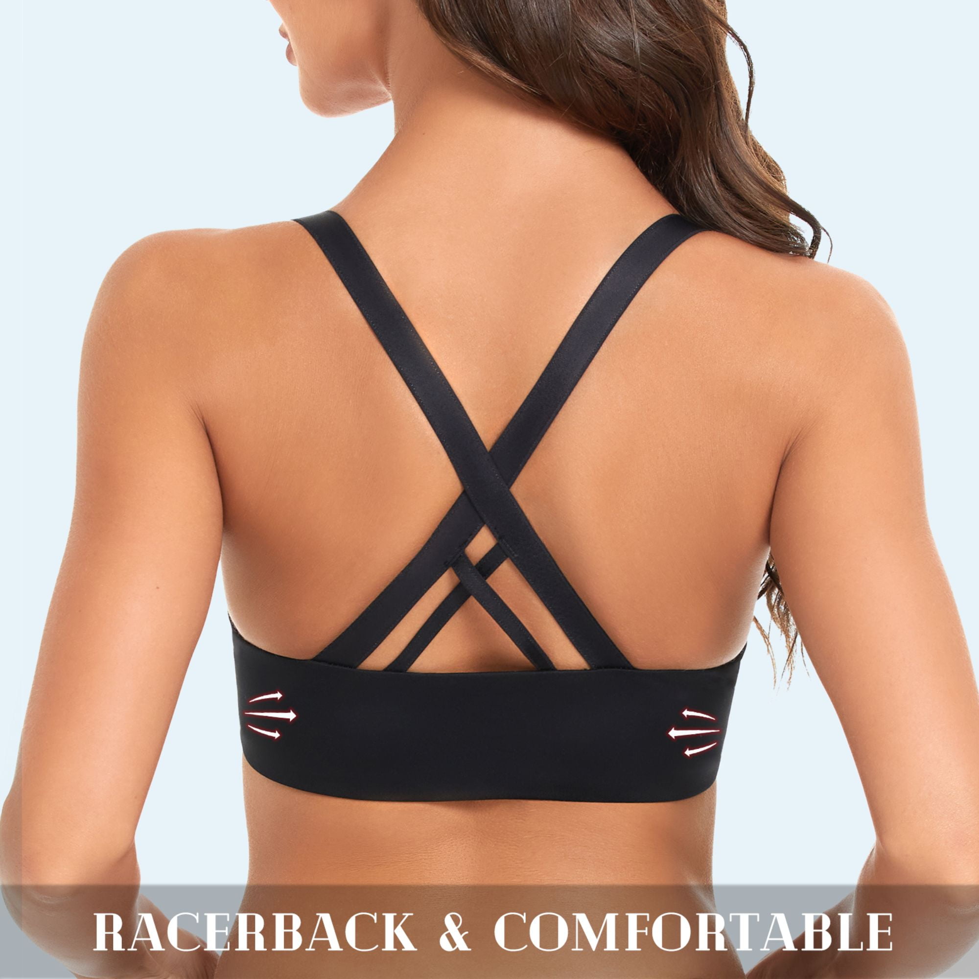YANDW Women's Push Up Bra Racerback Front Closure Criss-Cross Padded T-Shirt Bras Underwire Plunge Add Cup, Black 38D