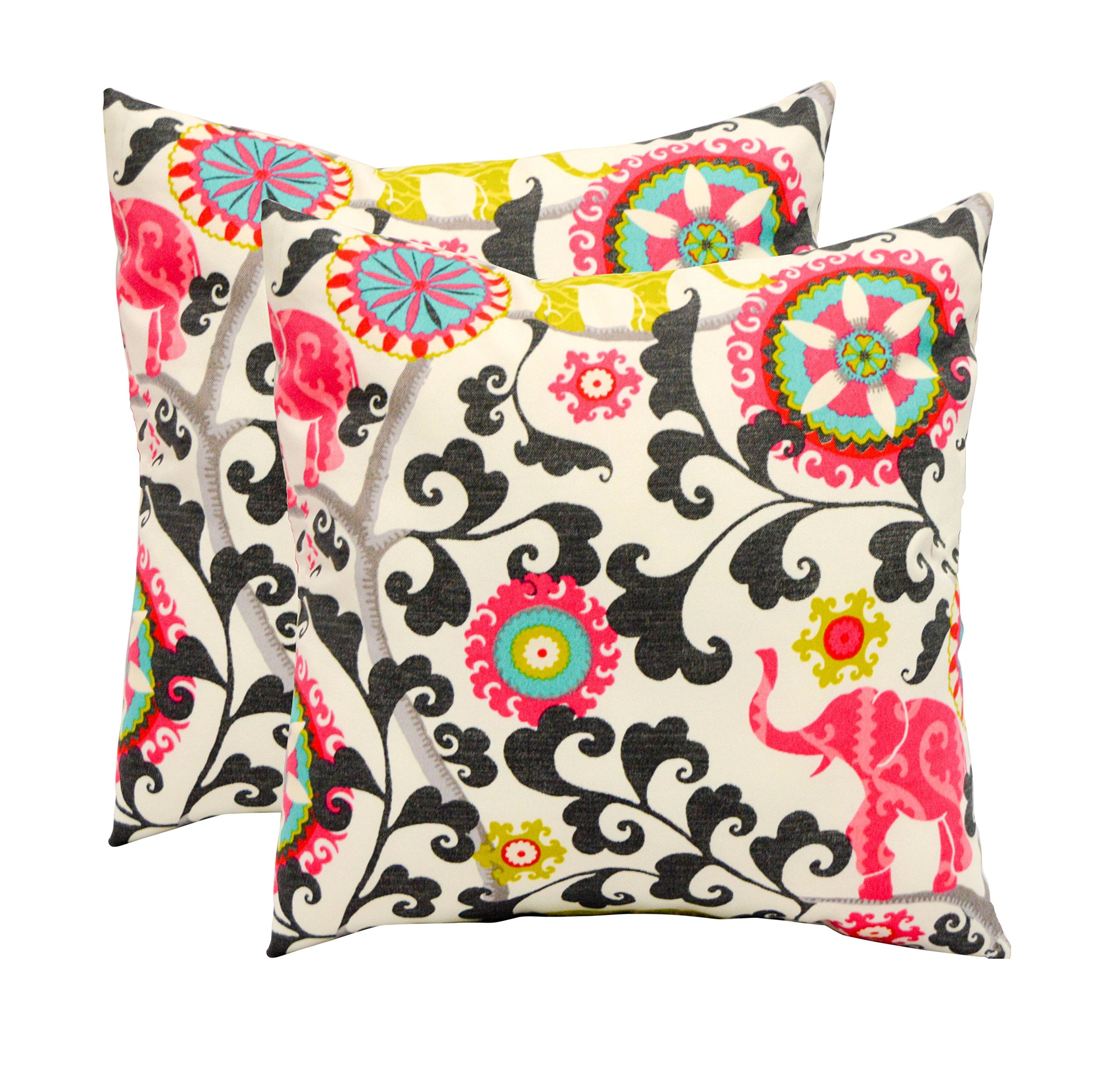 Set of 4 Lumbar Throw Pillows Black/White Stripe & Bohemian Pink Elephant